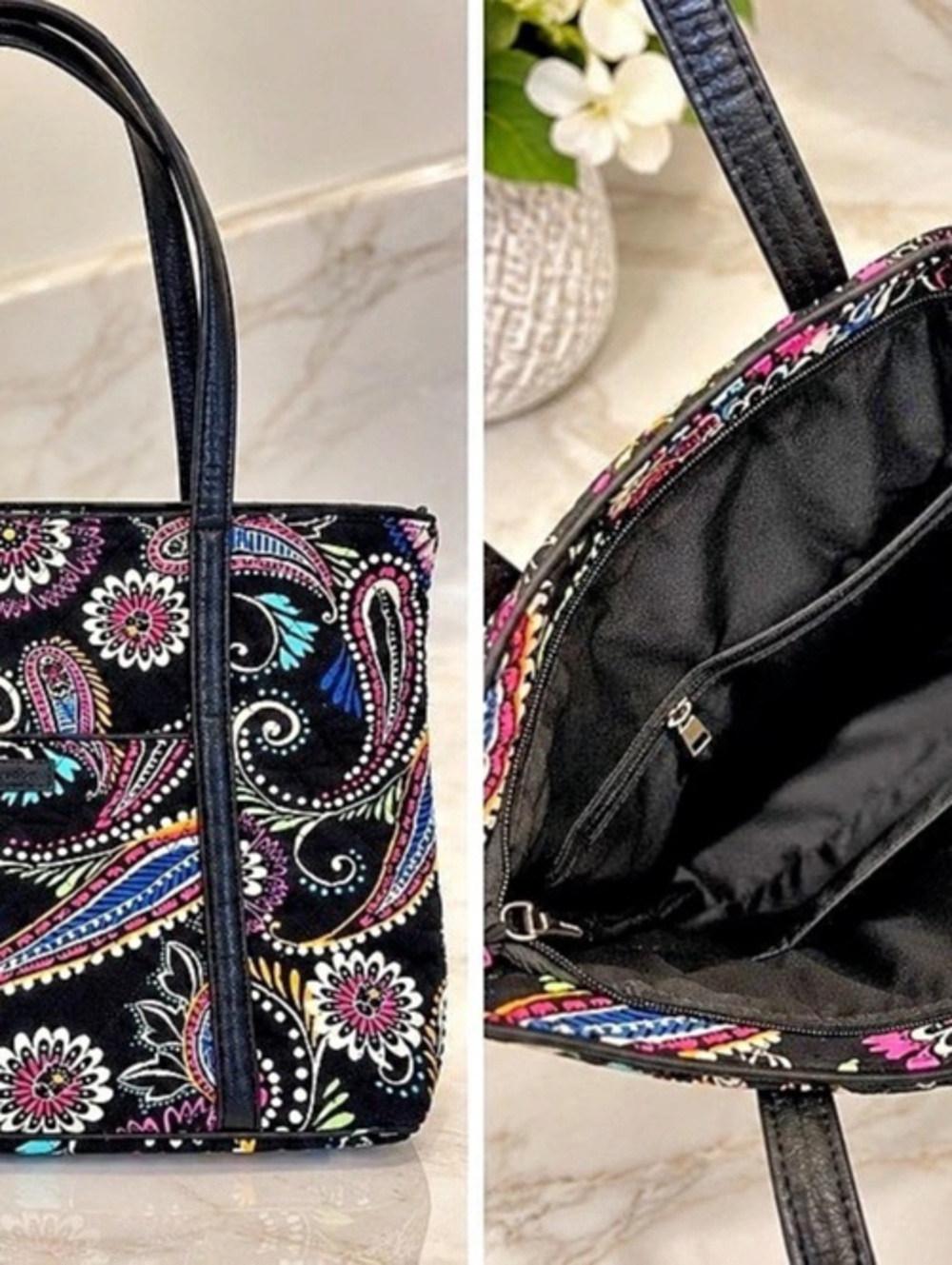 Vera Bradley Black Paisley Nylon Tote Bag in Black & Multicolor